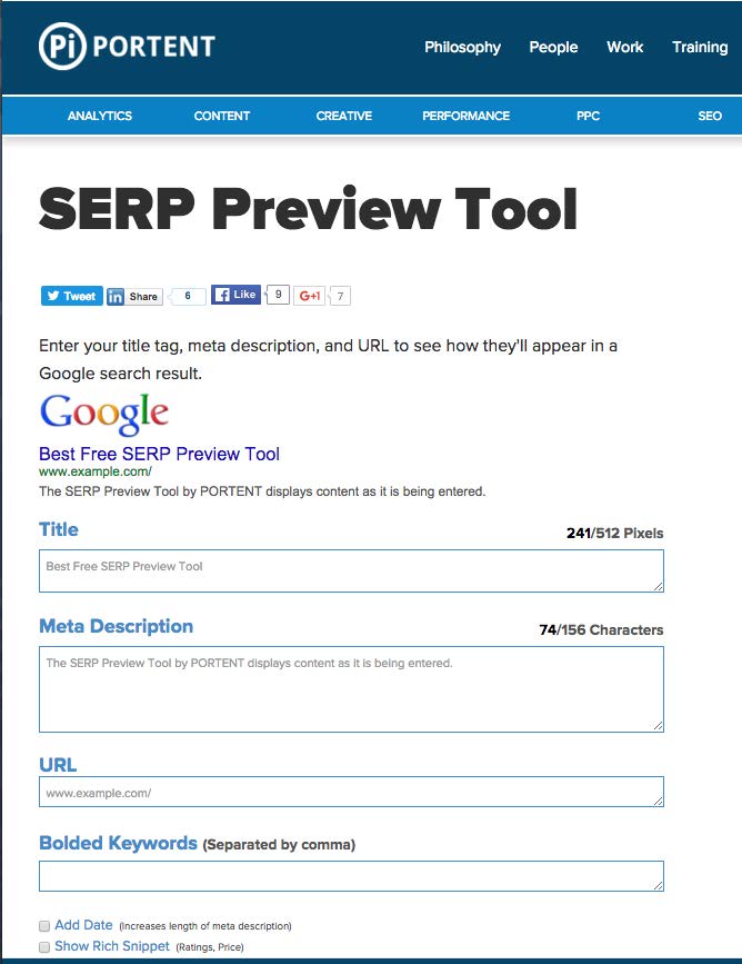 Portent SERP Preview Tool